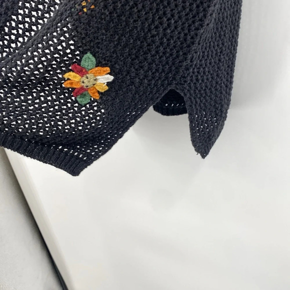Vintage Cardigan Vest Womens LP Black Floral Grandma Ramie Cotton Knit 80s - Picture 4 of 13